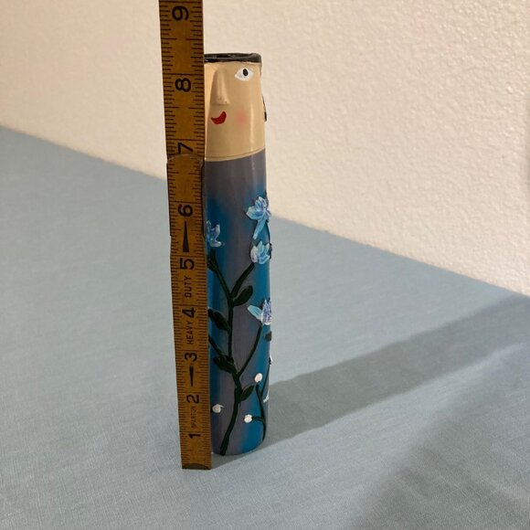 Blue Floral Lady Face Bud Vase - Picture 5 of 6